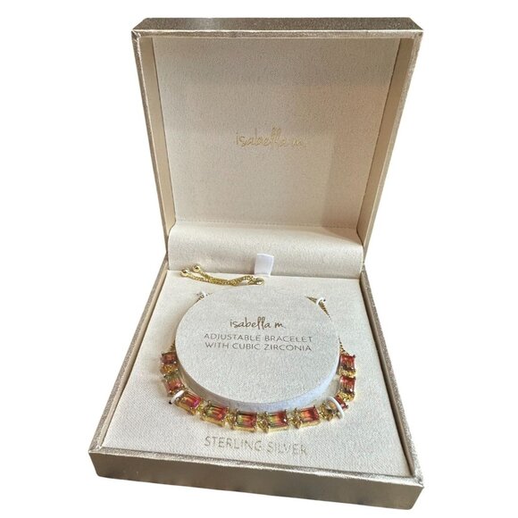 NEW Isabella M Watermelon CZ Gold /Sterling Adjustable Style Tennis Bracelet - Picture 1 of 4
